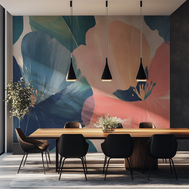 Papier peint fleur abstrait salle manger tapisserie