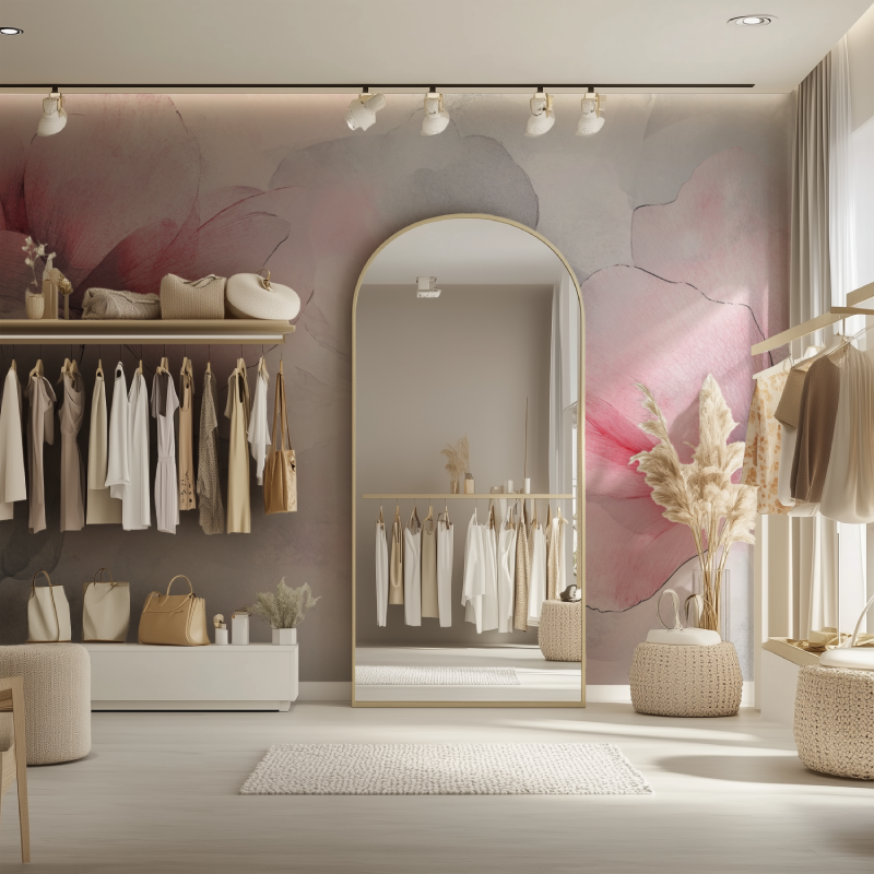 Papier peint fleur rose et gris dressing