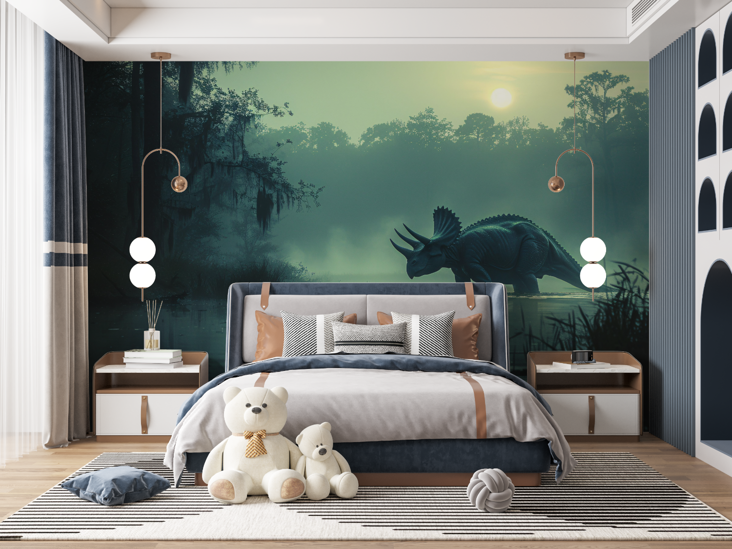 Papier Peint Dinosaure Embrumé - tapisserie ado
