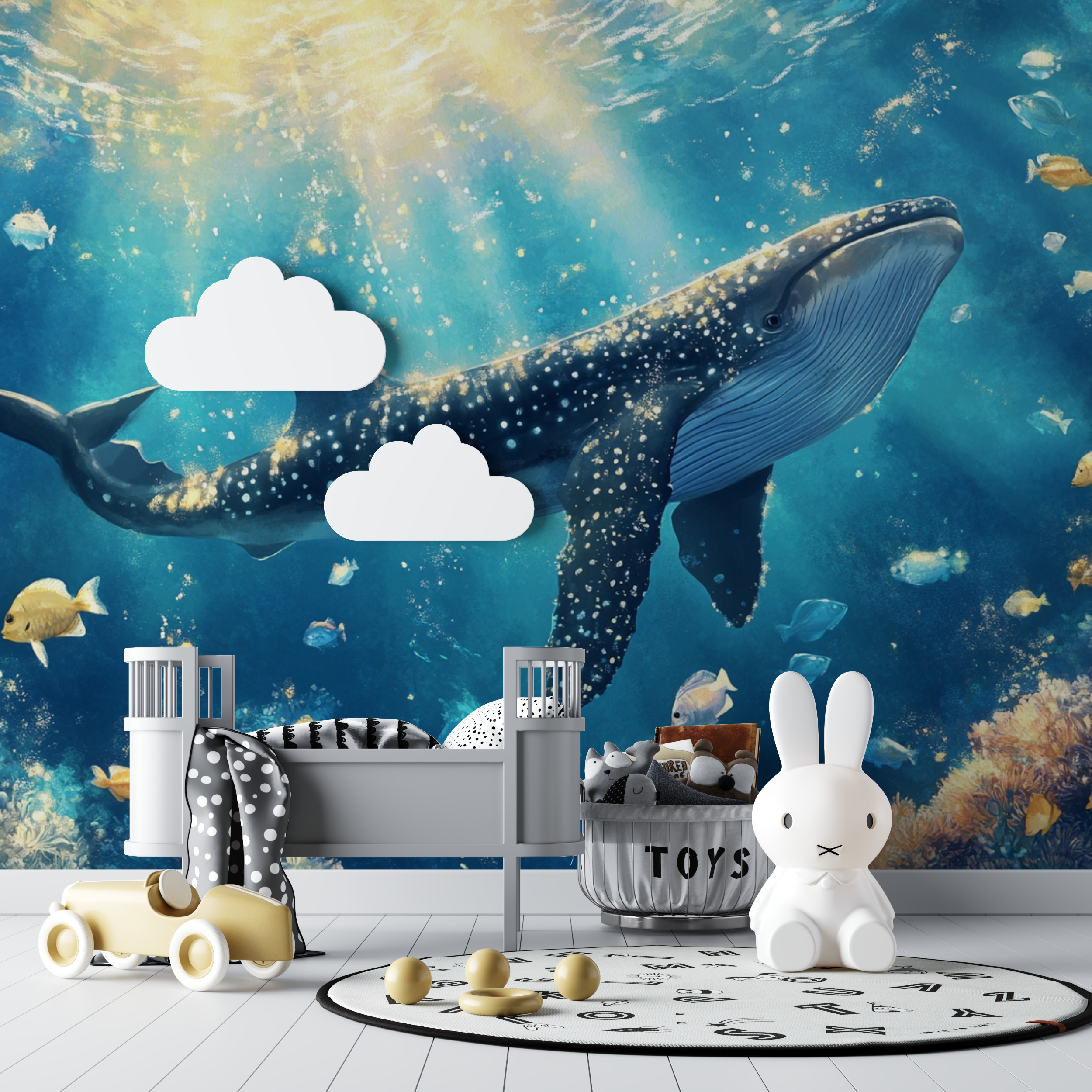 Papier peint marin bleu royal bebe tipi