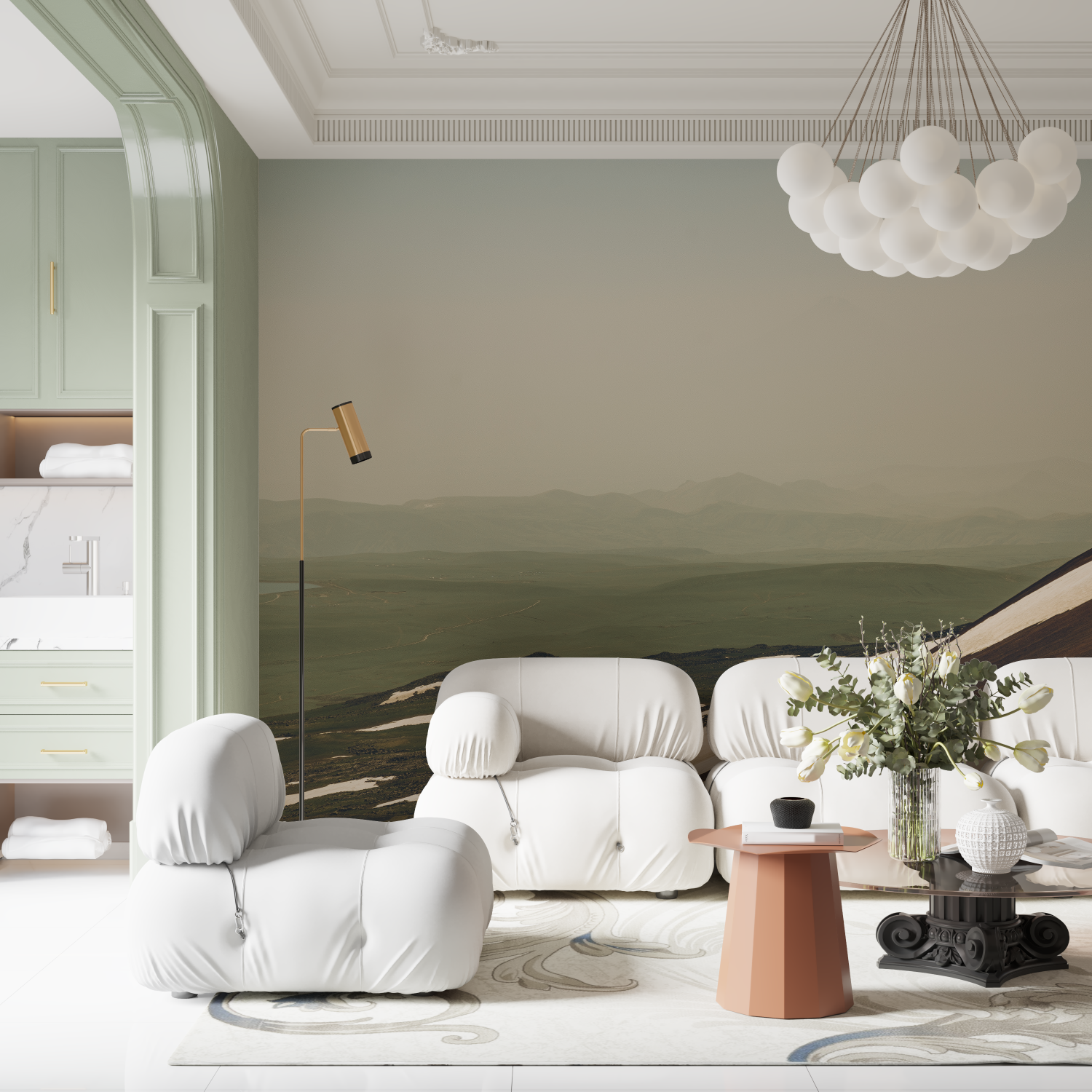 Papier peint aquarelle montagnes pastel contemporain