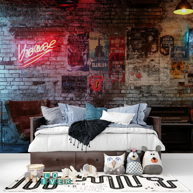 Papier peint brique et musique tapisserie pour ado