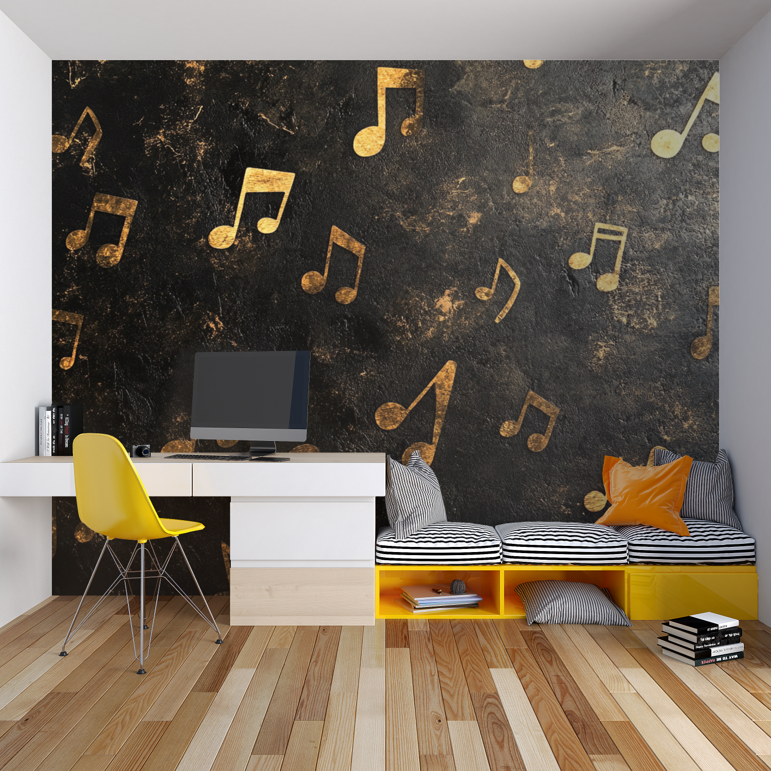 Papier peint note de musique chambre garcon lit