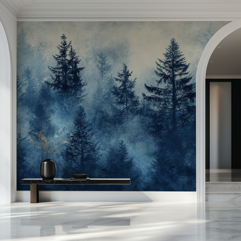 Papier peint arbre bleu nuit salon beau