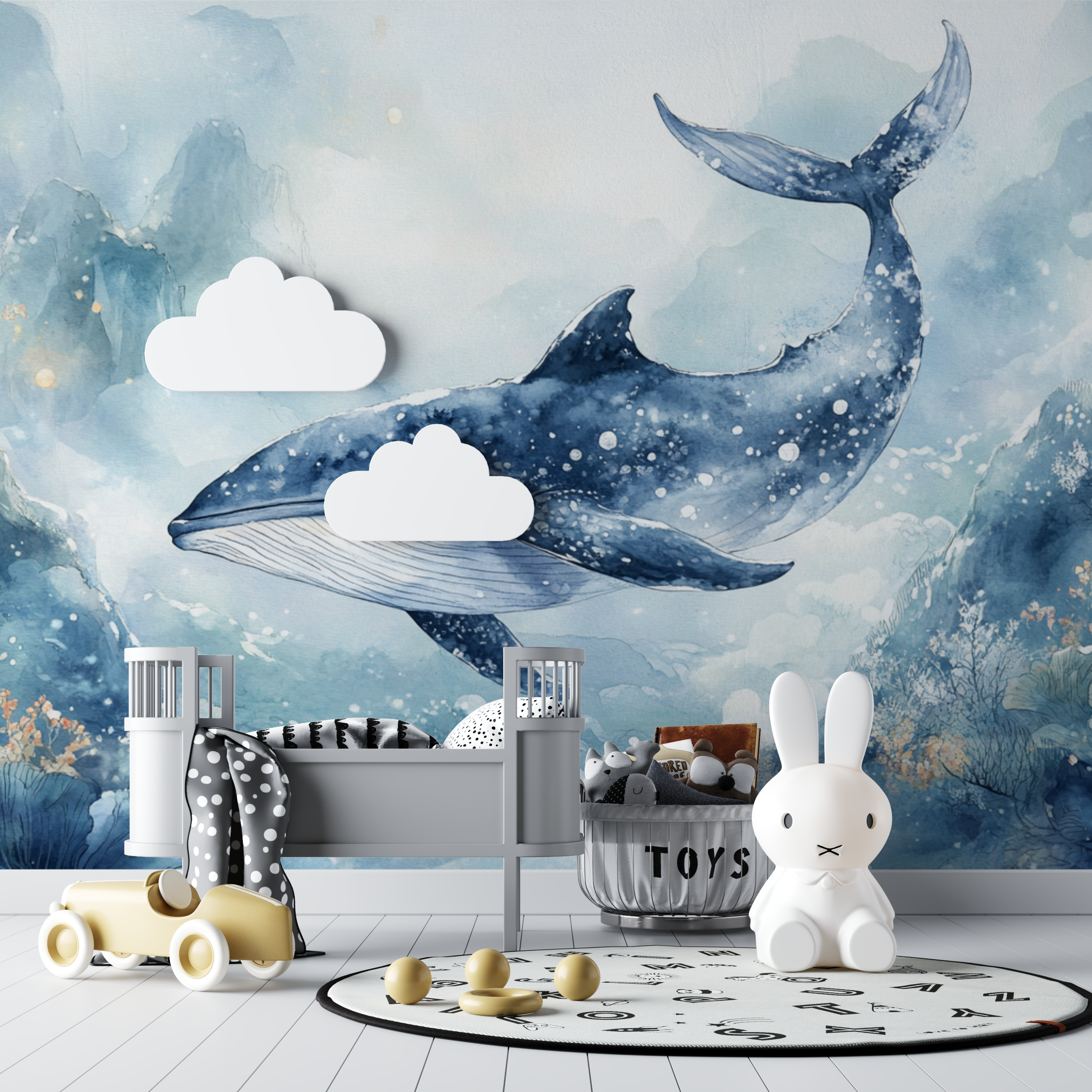 Papier peint baleine aquarelle bebe tipi