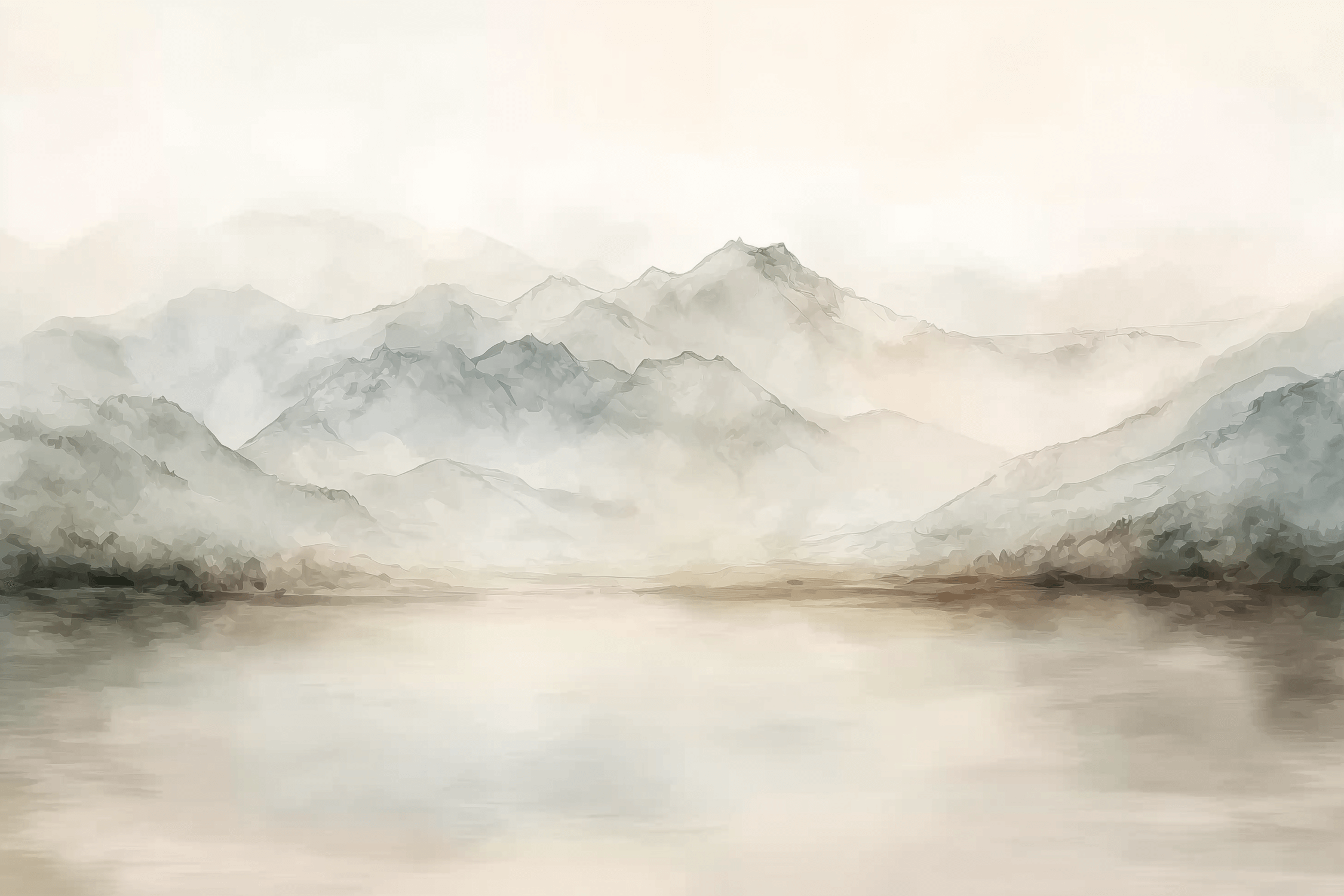 Watercolor Beige Aquatic Landscape Mural Wallpaper