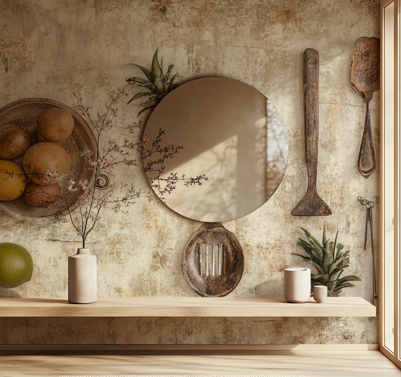 Papier peint vintage cuisine miroir