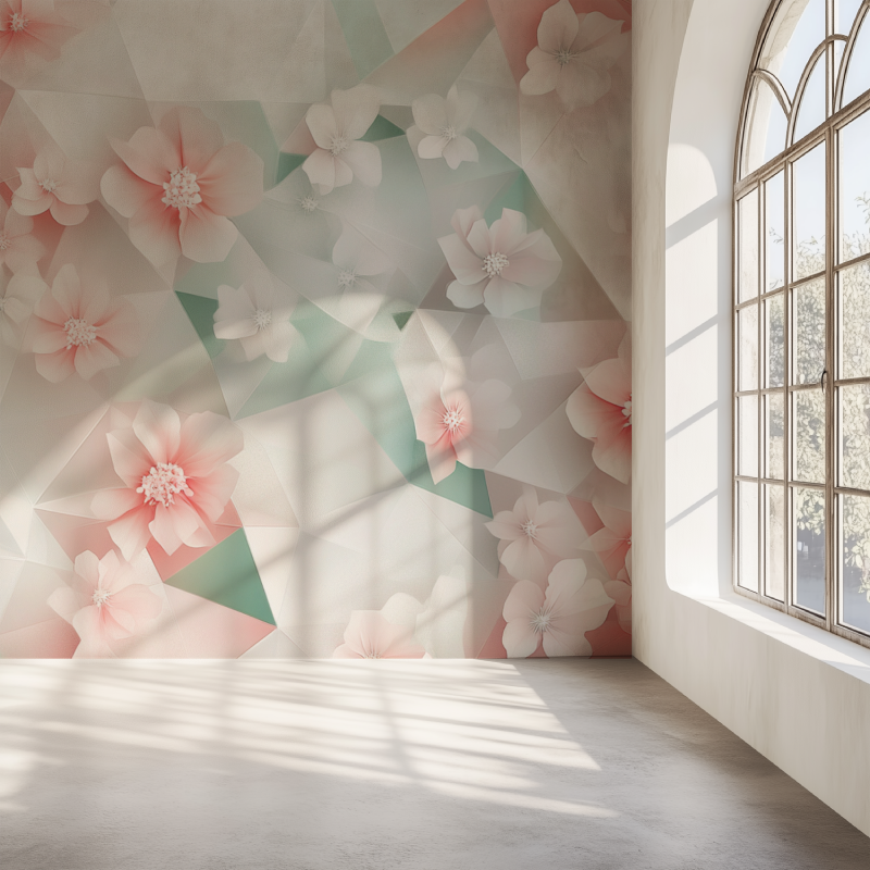 Papier peint fleur geometrique mur simple