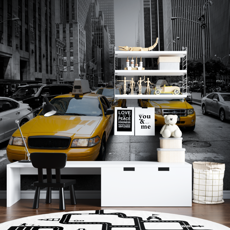 Papier peint new york voiture jaune tapisserie chambre ados