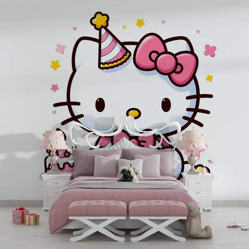 Papier peint hello kitty illustration chambre filles