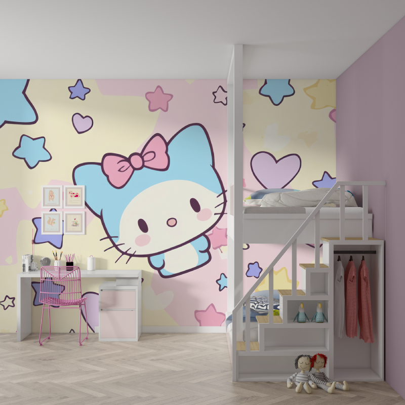 Papier peint hello kitty kawai mur chambre fille