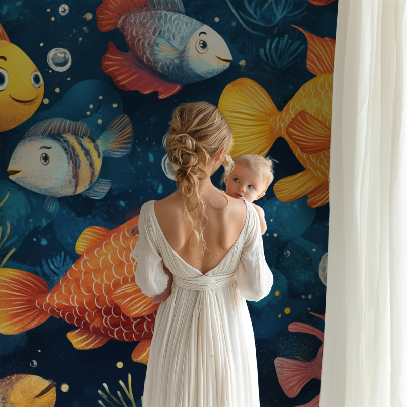 Papier peint marin pieuvre et poisson bb123