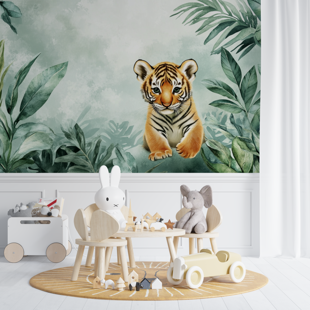 Papier peint tigre jungle douce chambre de bebe