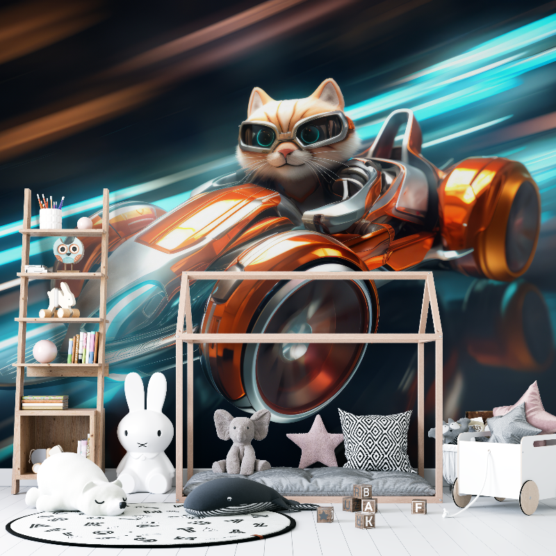 Papier peint voiture sportive et chat 12