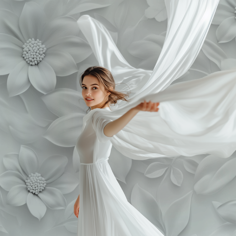 Papier peint fleur gris et blanc modele