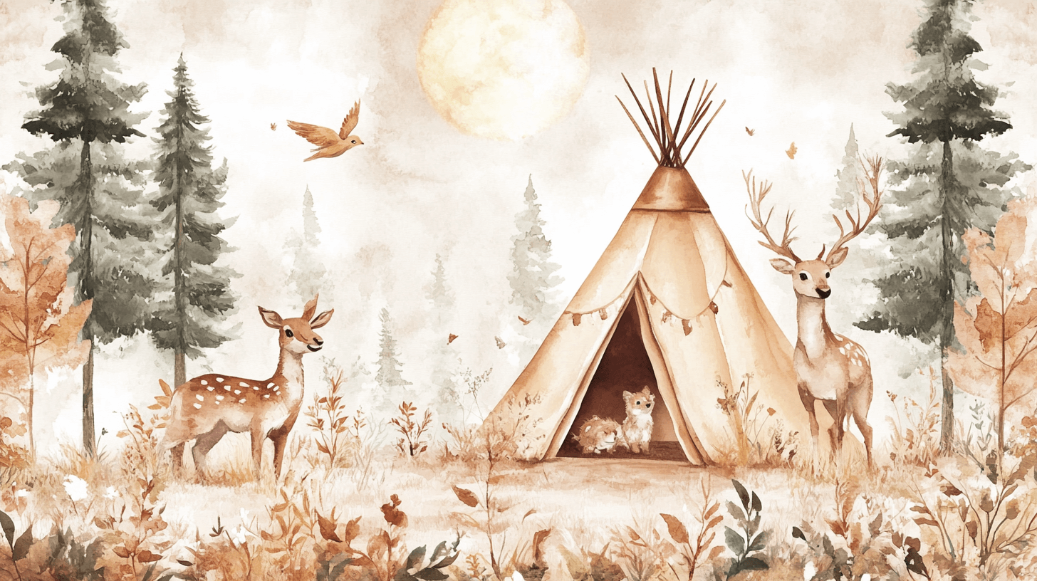 Papier Peint Forêt Et Tipi