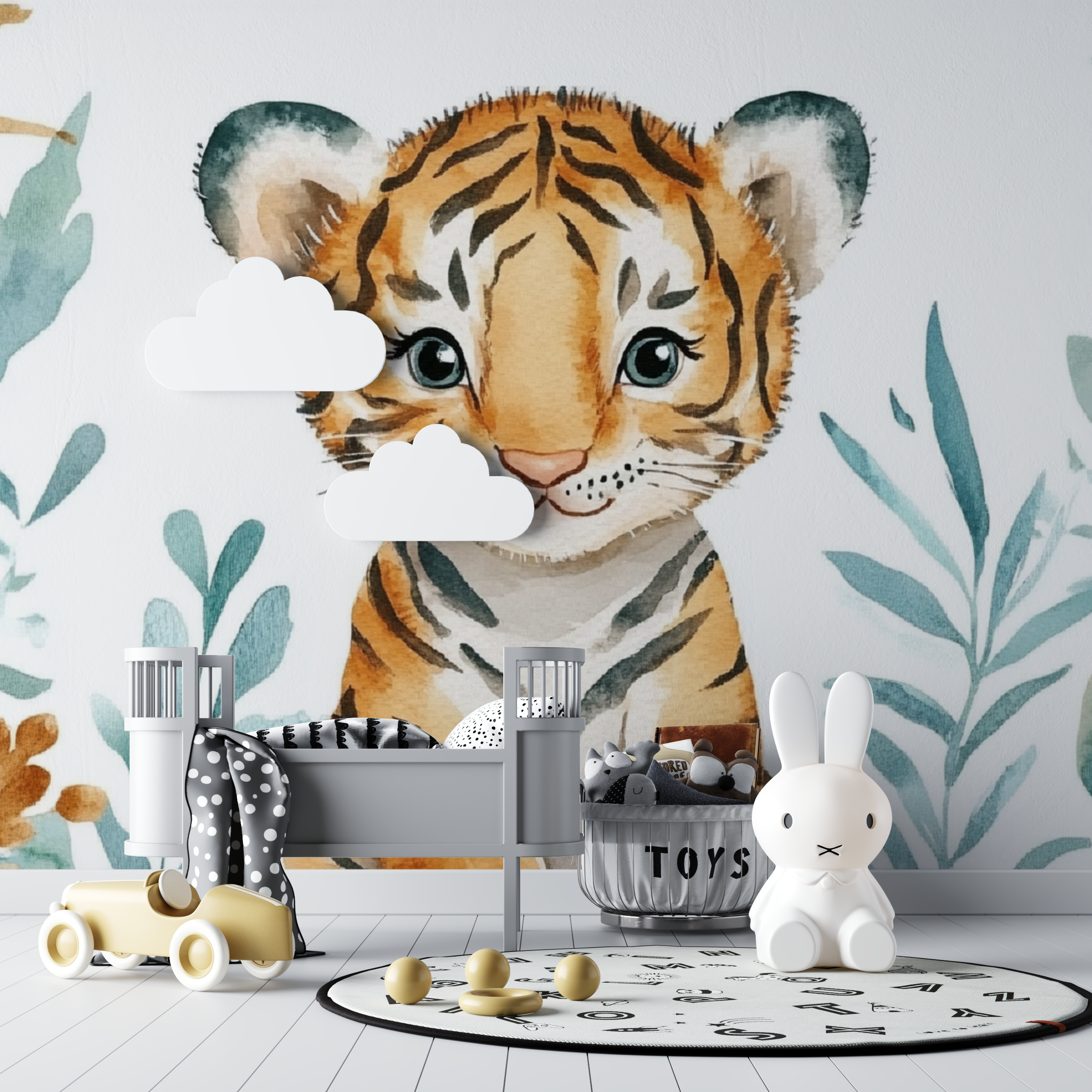 Papier peint tigre et motifs minimalistes bebe tipi