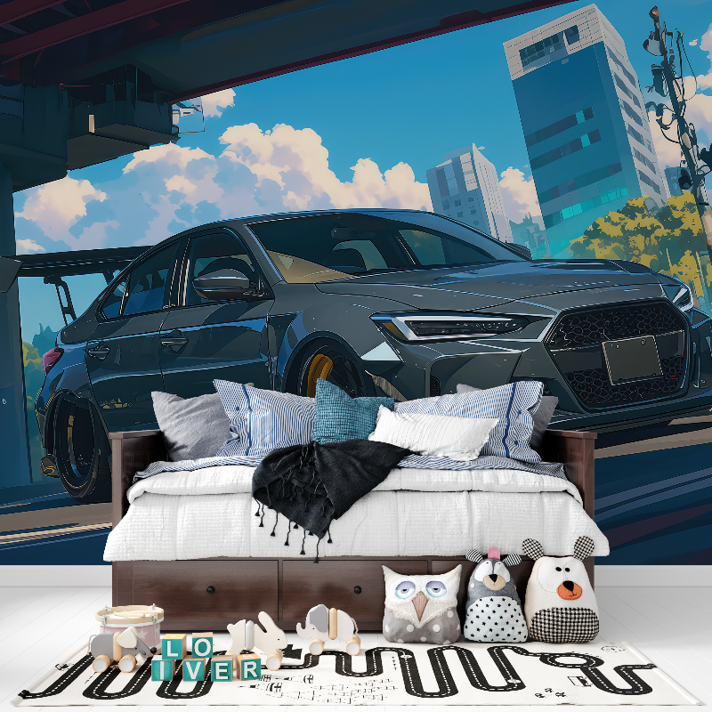 Papier peint anime voiture tapisserie pour ado