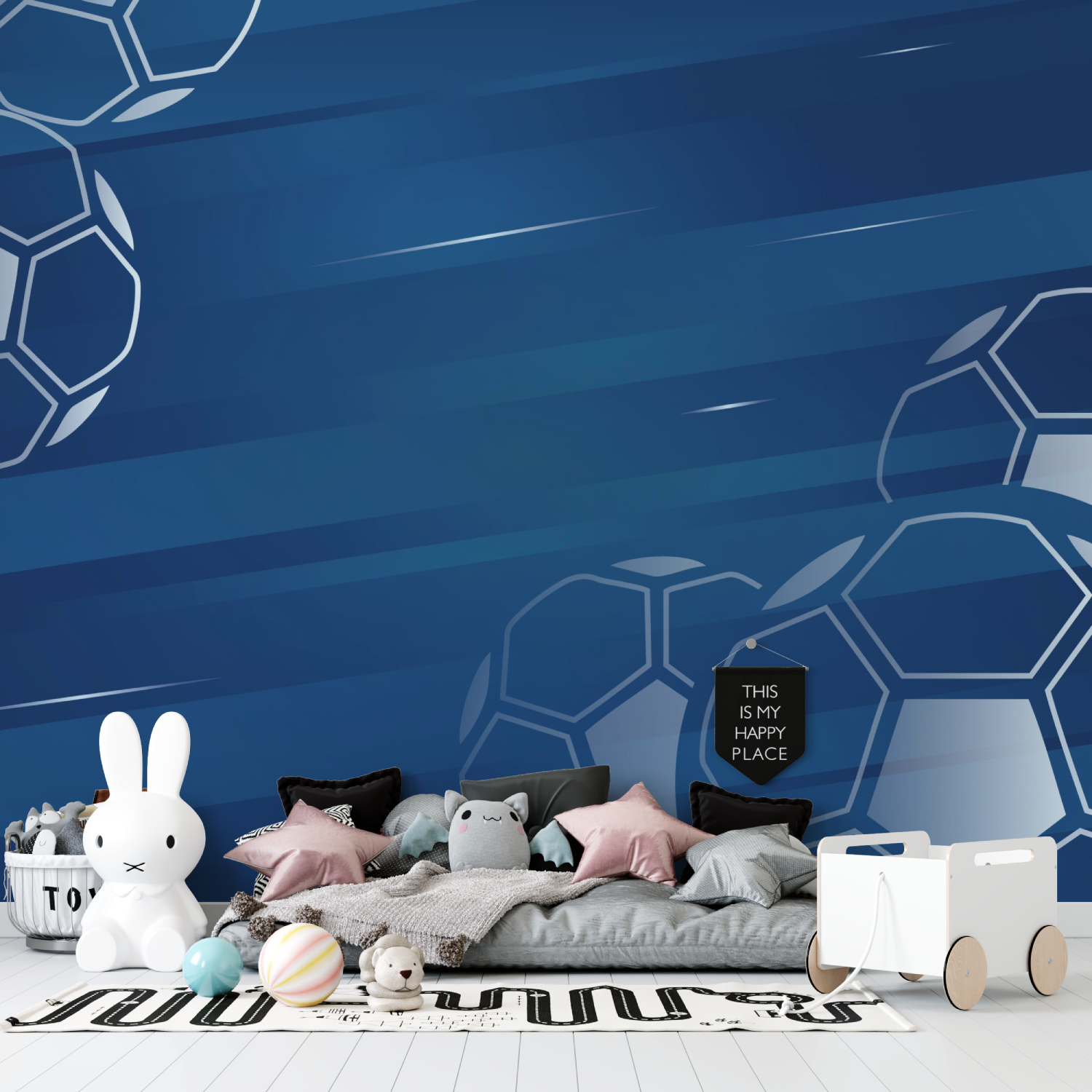 Papier peint bleu foot tapisserie garcon