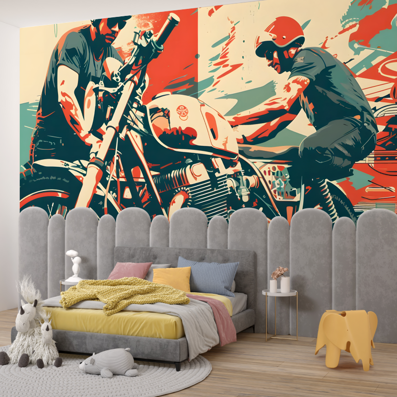 Papier peint graffiti moto salon garcon345