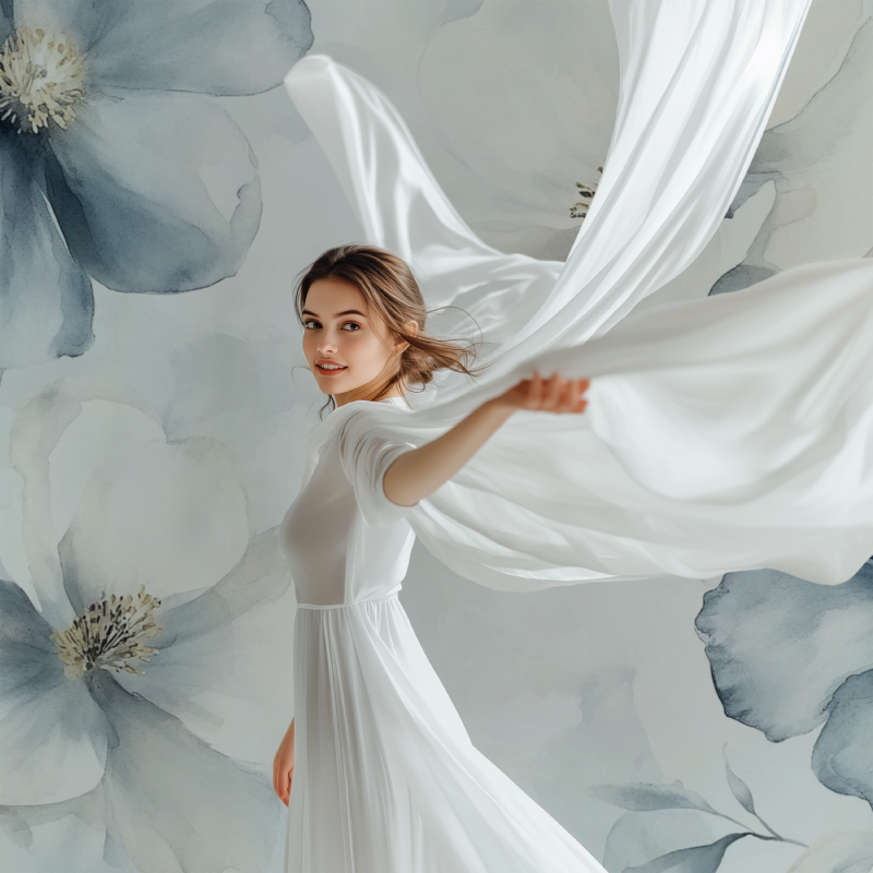 Papier peint fleur bleu ciel modele