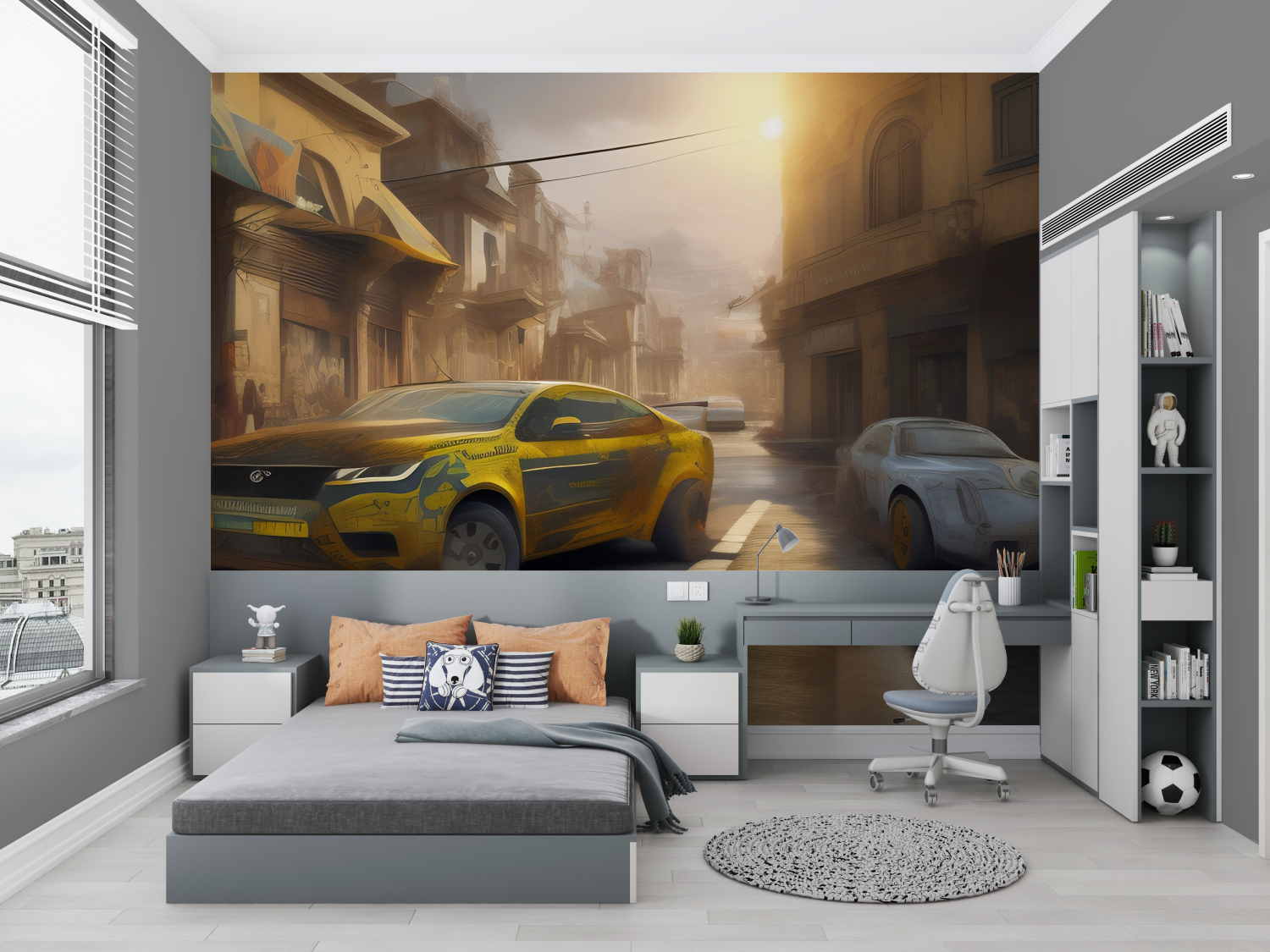 Papier peint 3d voiture jaune chambre petit