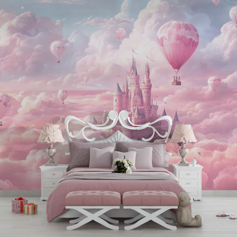 Papier peint princesse monde en rose chambre filles