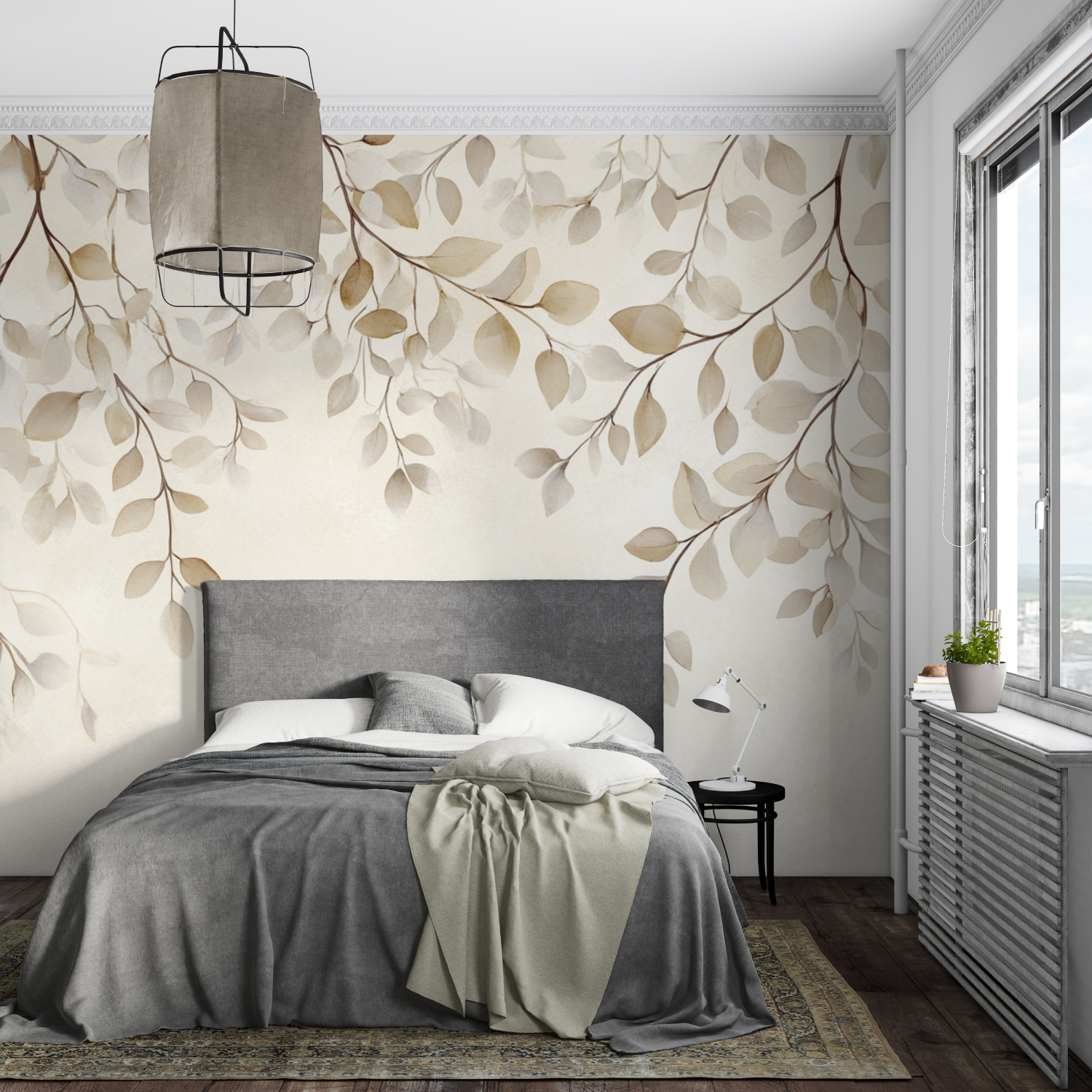 Papier peint aquarelle branches blanches delicates mural