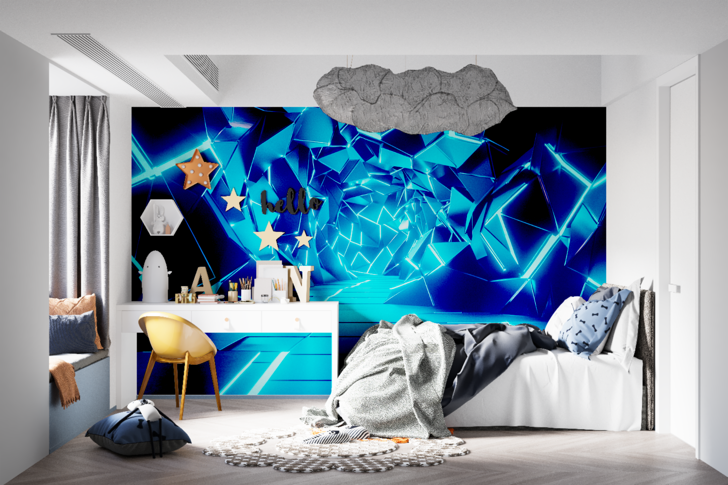 Papier peint effet neon fracture tapisseries murale