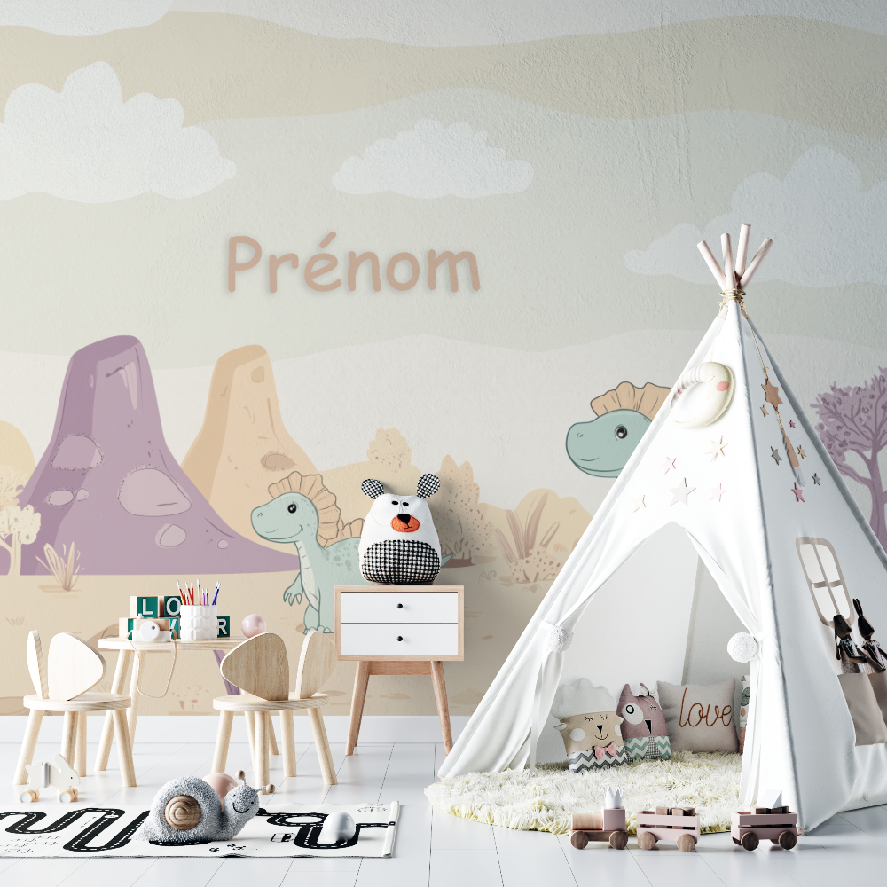 Papier peint prenom bebe dinosaures chambre bebe