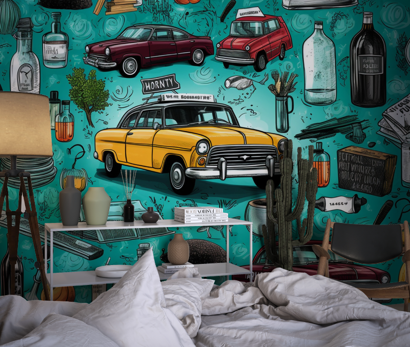 Papier peint decoration voiture chambre dado1