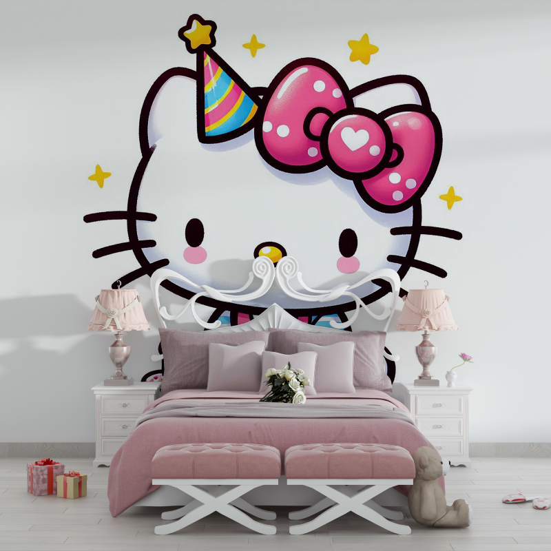 Papier peint hello kitty blanc chambre filles