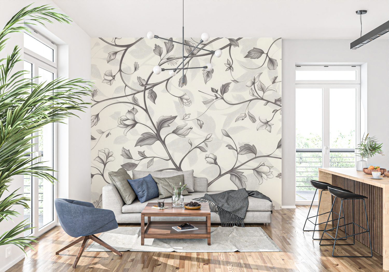 Papier Peint Toile De Jouy Motif À Fleurs - panoramique tendance