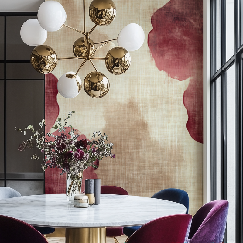 Papier peint fleur bordeaux salon chaise