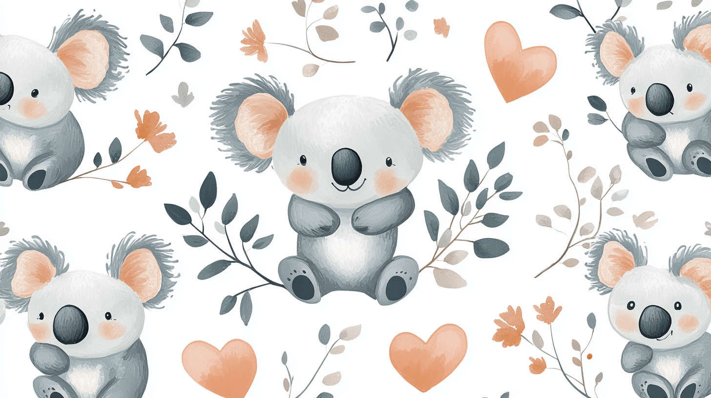 Papier Peint Koala Et Petits Cœurs