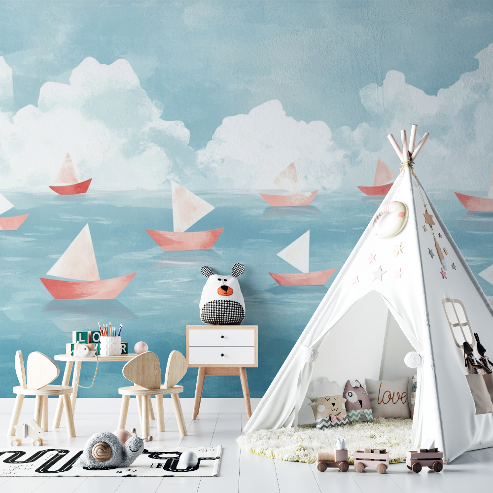 Papier peint marin bateaux en p...et ocean doux chambre bebe