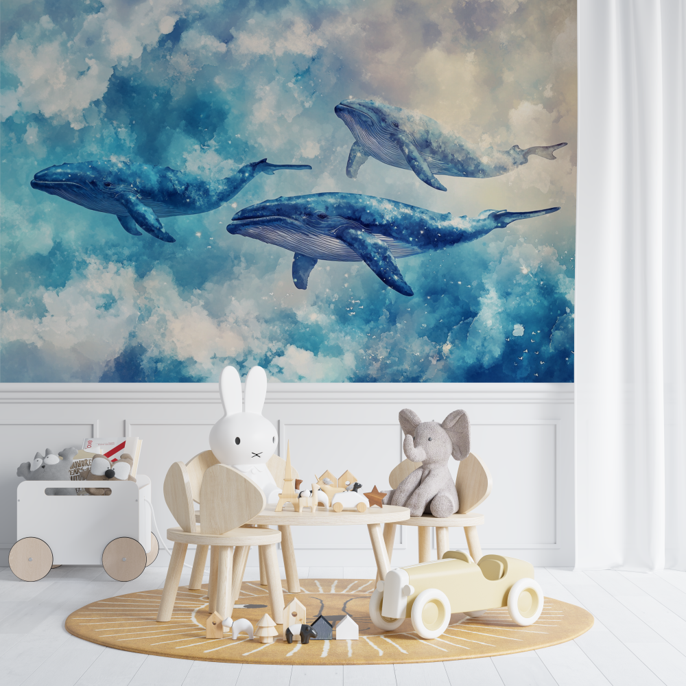 Papier peint marin baleine chambre de bebe
