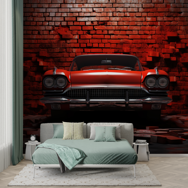 Papier peint xxl voiture brique rouge murs