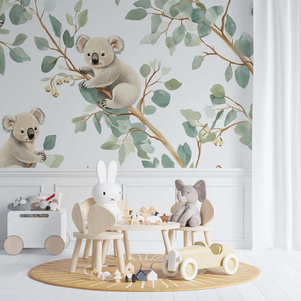 Papier peint koala et ciel creme chambre de bebe