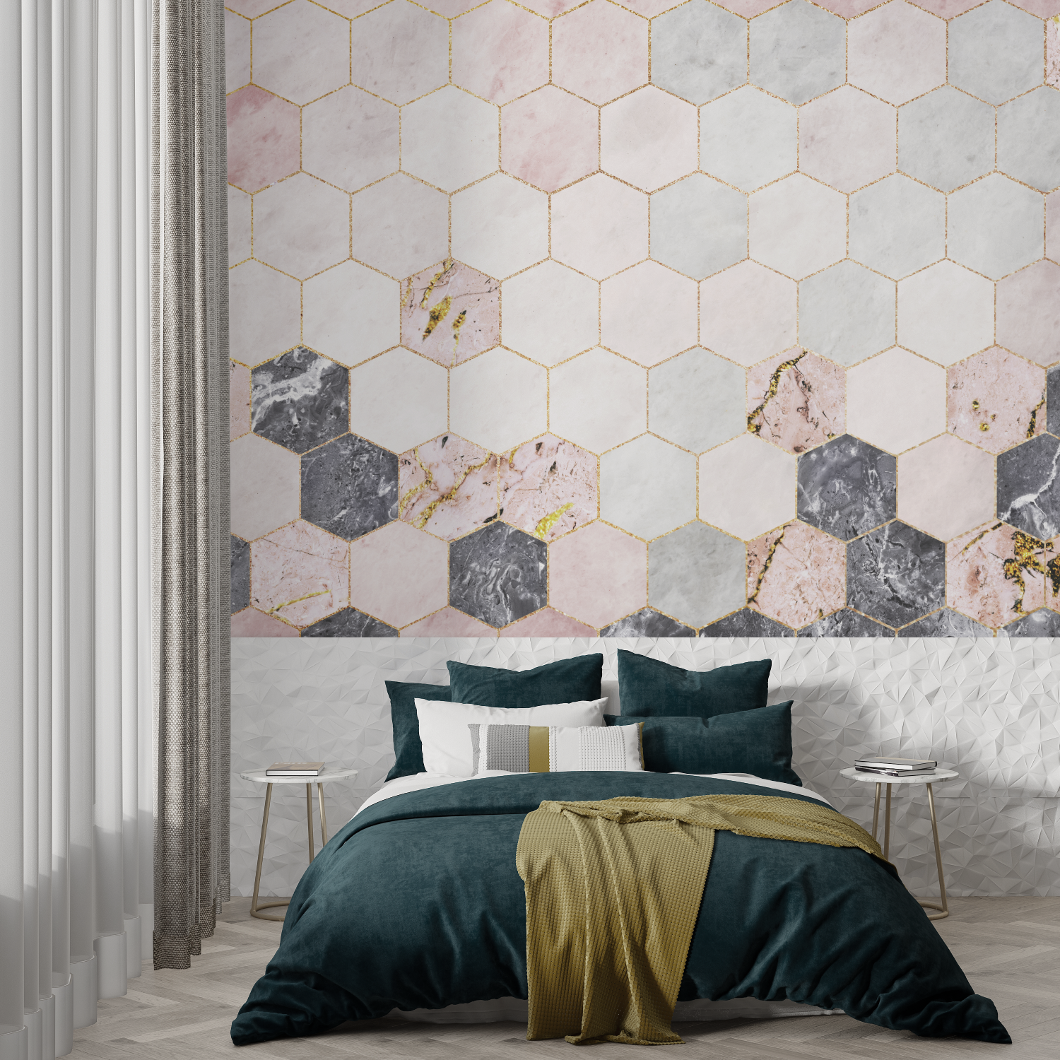 Papier Peint Rose Gris - panoramique tendance