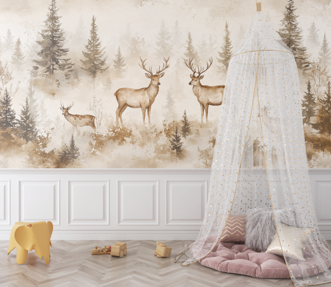 Papier peint animaux foret et cerf royal bebe