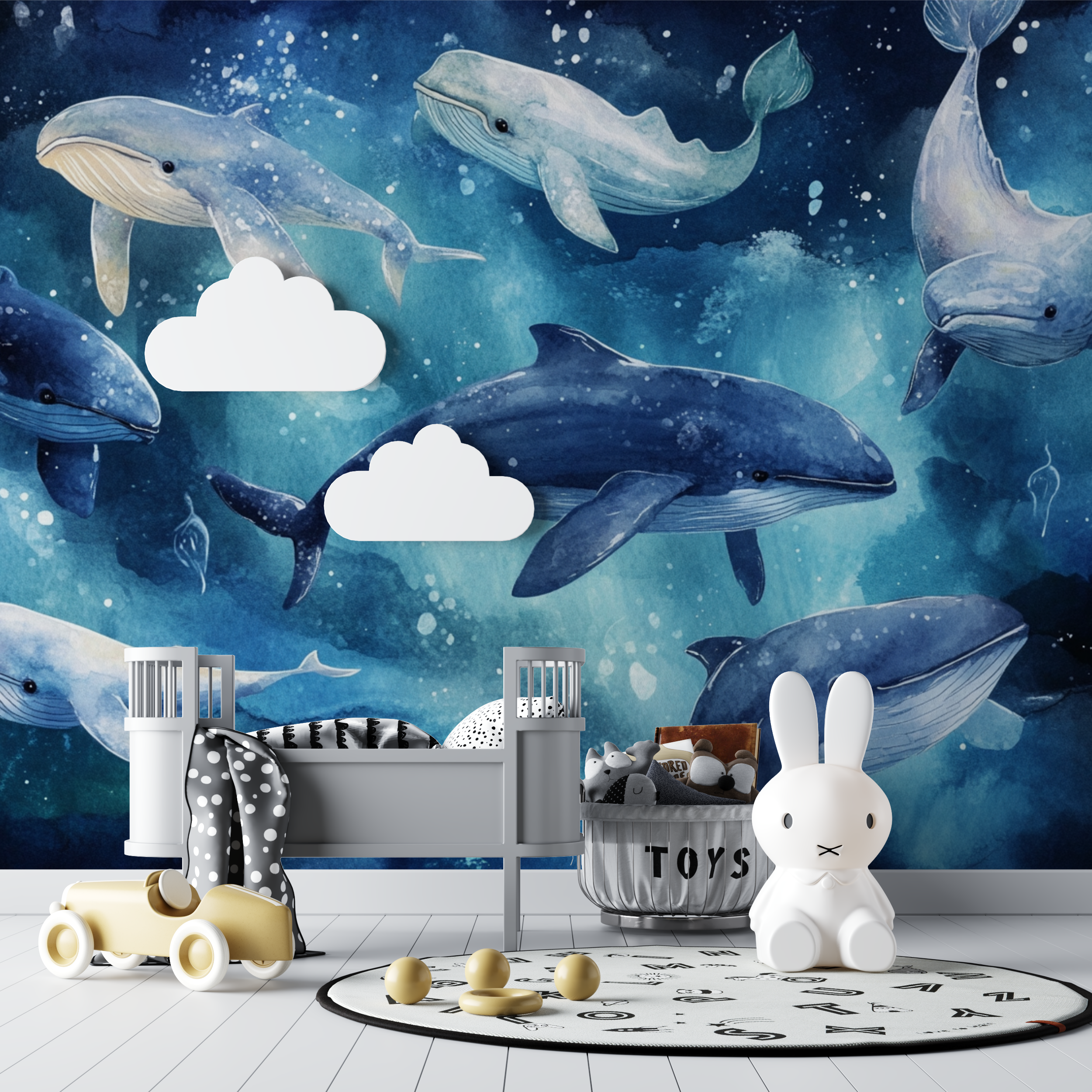 Papier peint marin baleine troupe joyeuse bebe tipi