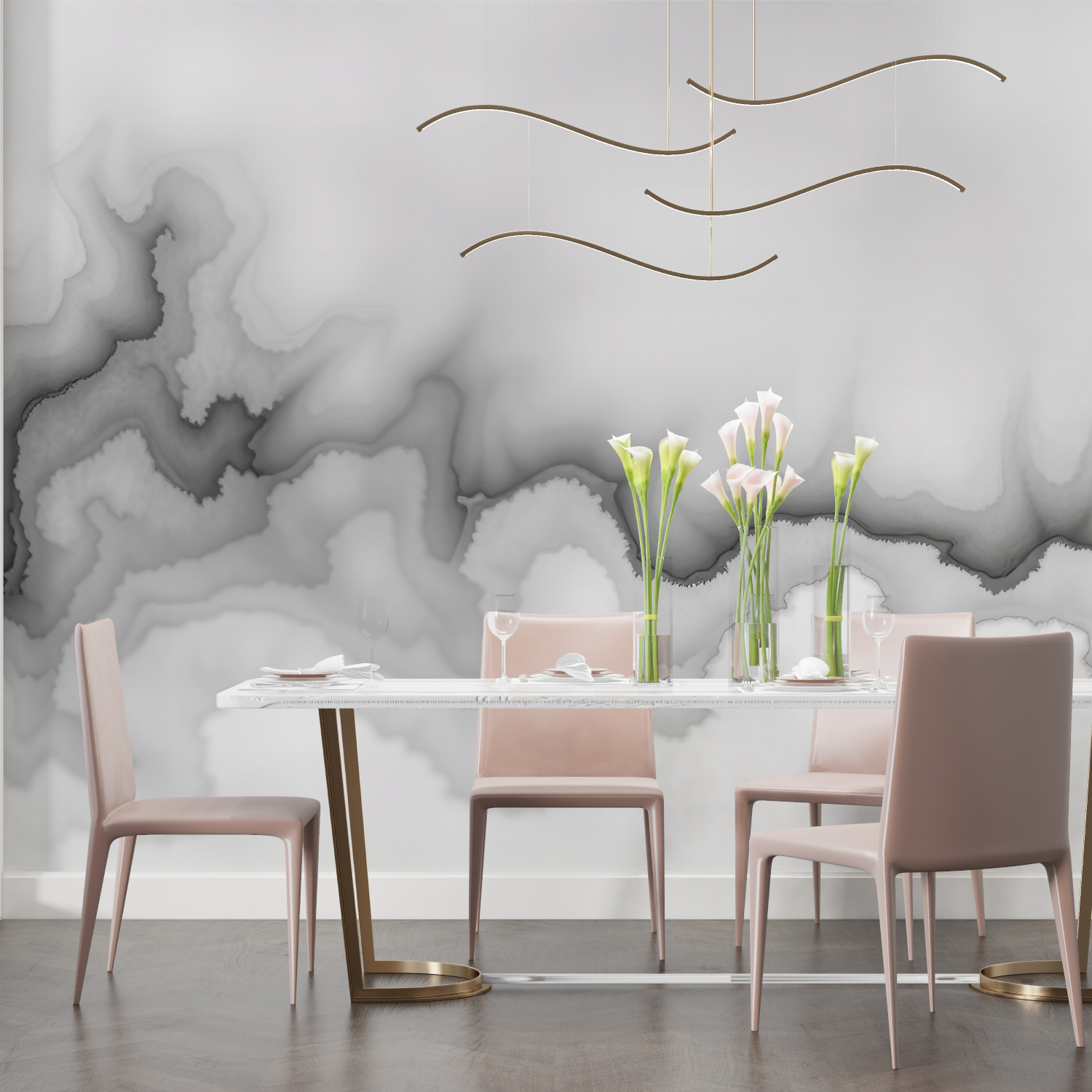 Papier peint aquarelle nuages noir et blanc salon