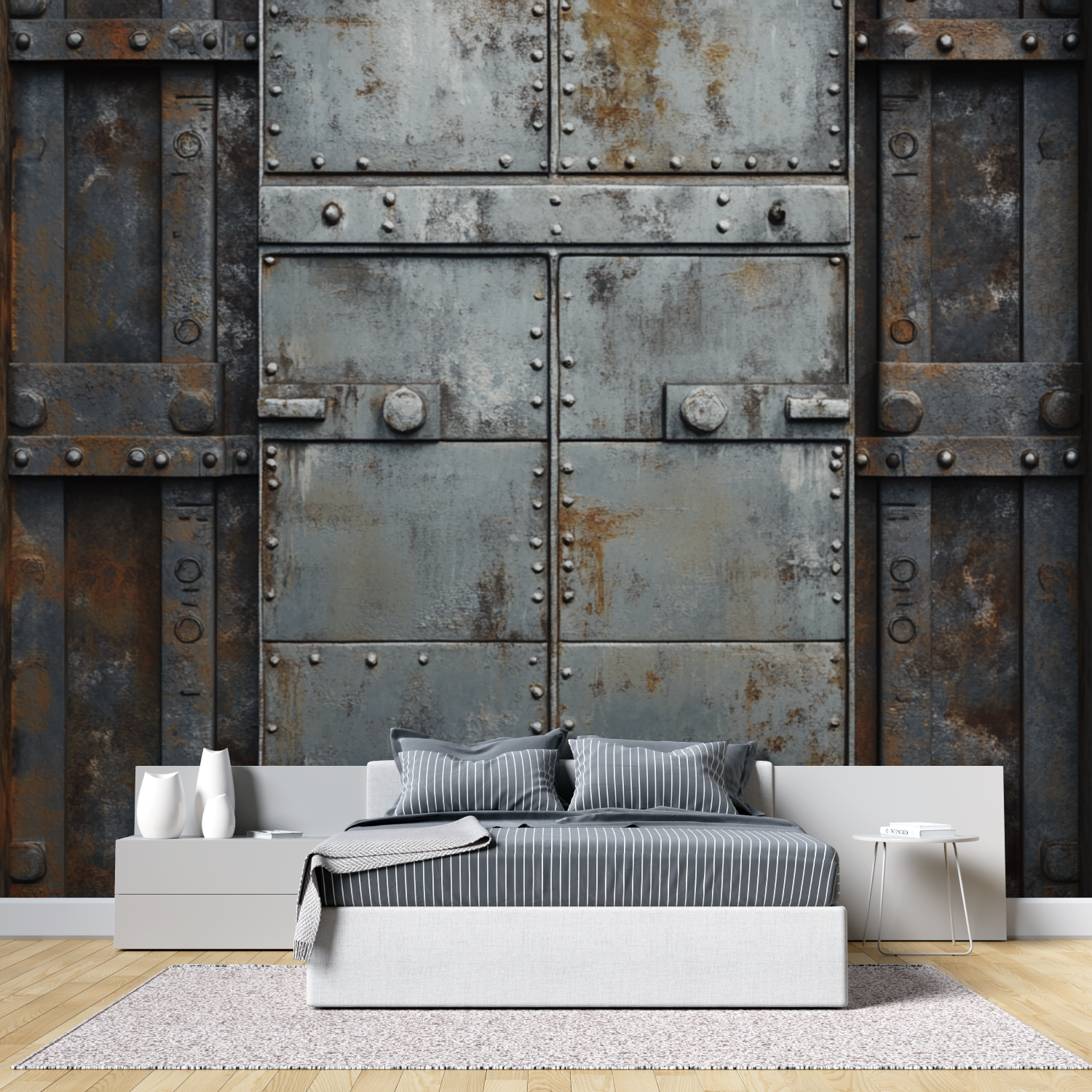 Papier peint trompe loeil usine tete de lit