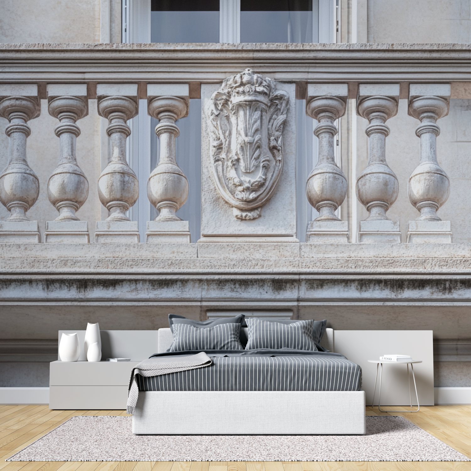 Papier peint trompe loeil haussmannien tete de lit