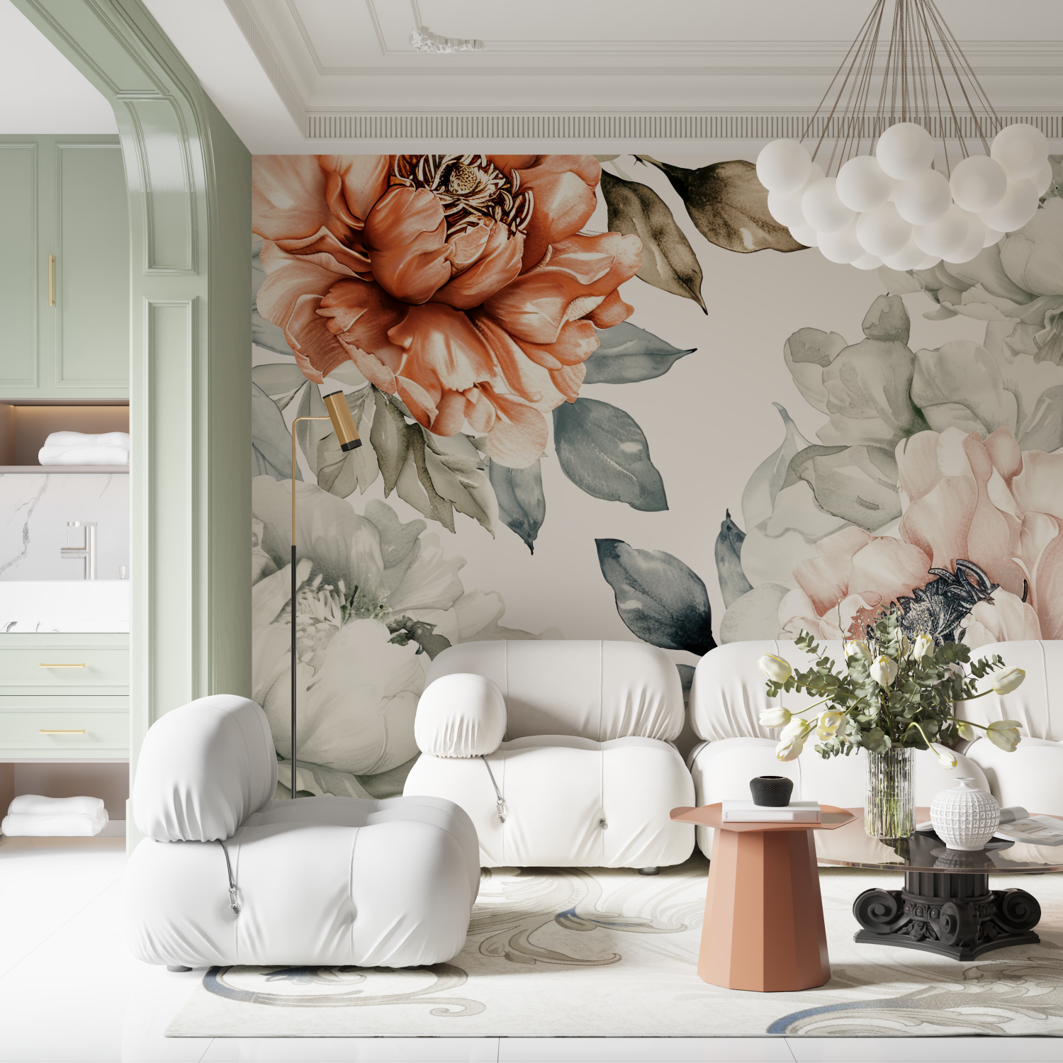 Papier peint aquarelle grosses fleurs contemporain