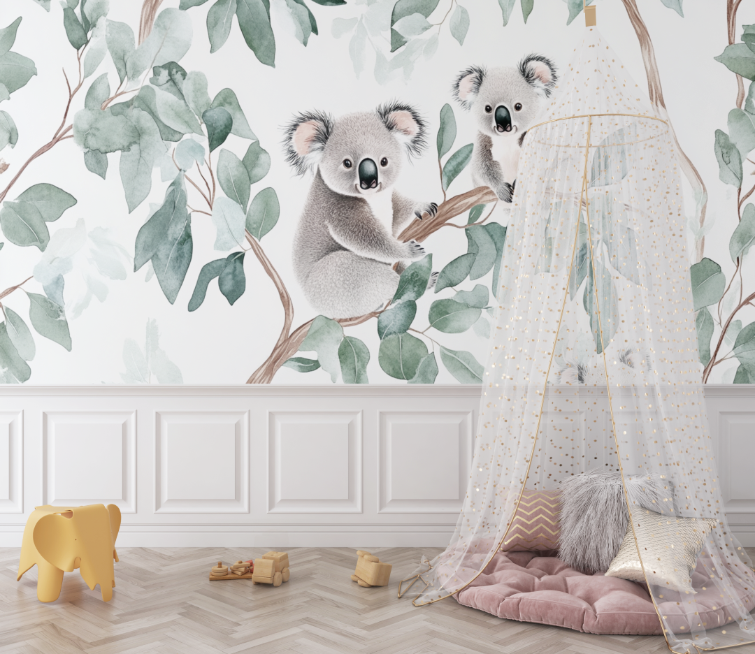 Papier peint koala et calins deucalyptus bebe