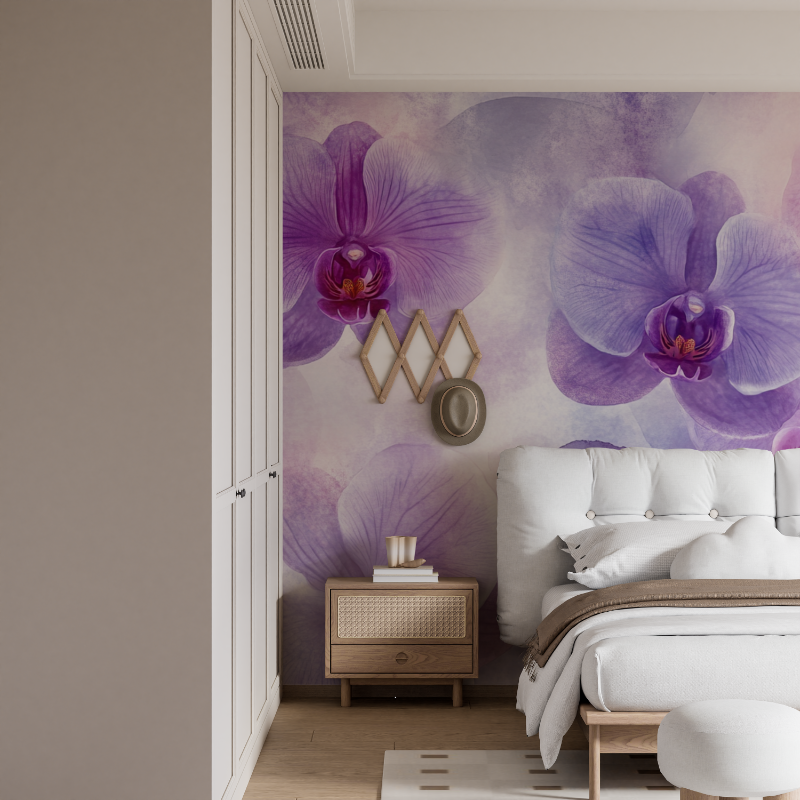 Papier peint aquarelle orchidees delicates mural