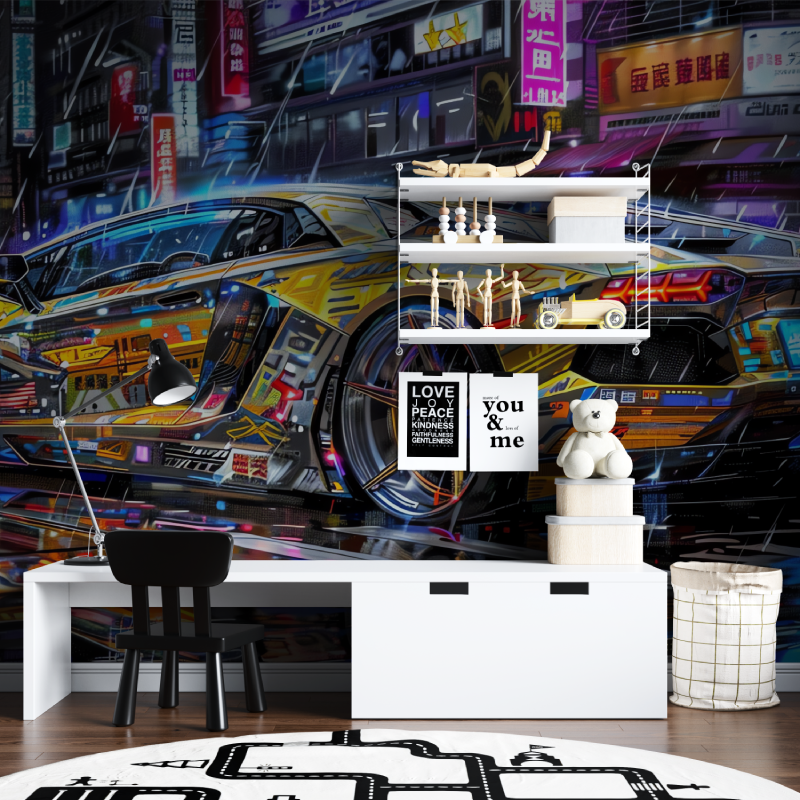 Papier peint voiture de sport tapisserie chambre ados