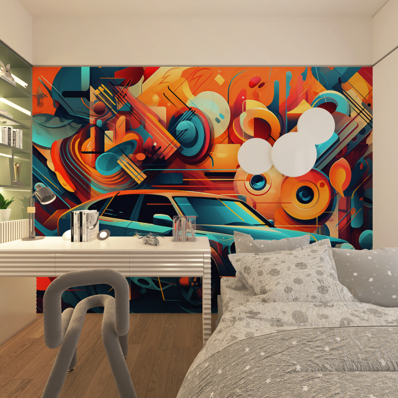 Papier peint voiture multicolore chambre adolescents